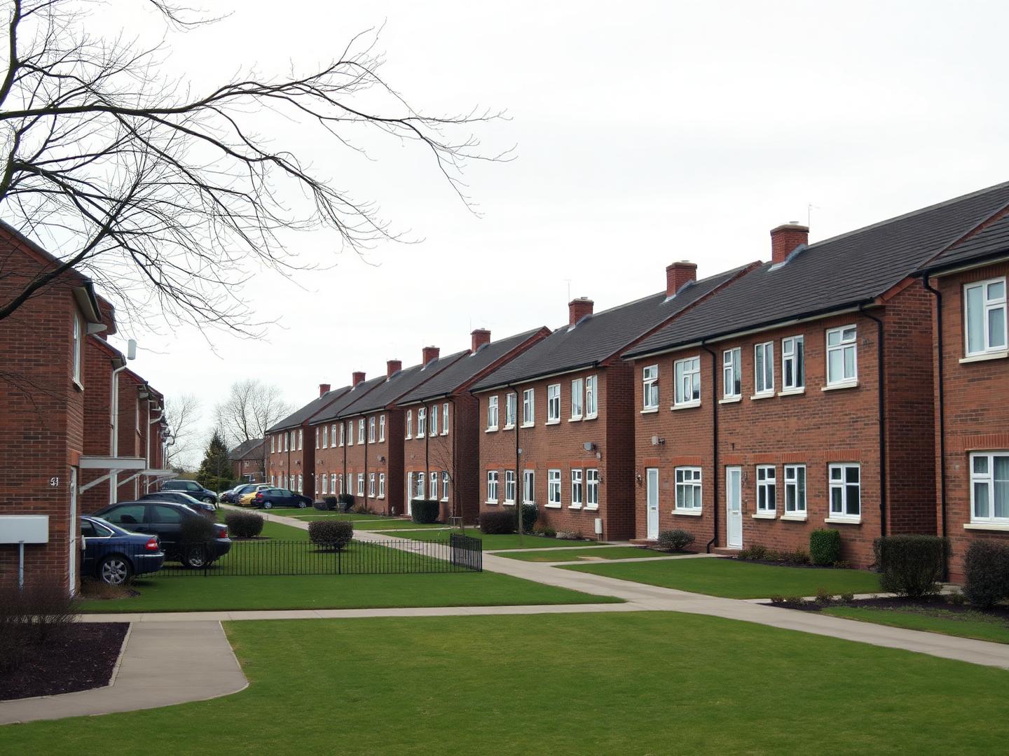 Row of well-maintained brick housing association properties